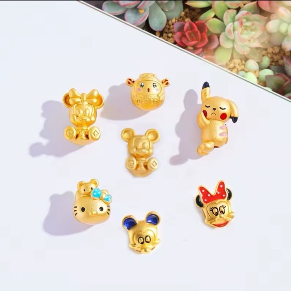 24K Gold Pokemon Sleeping Pikachu Charm Bead Pendant Anime Kawaii Pocket Monster - Picture 4 of 8